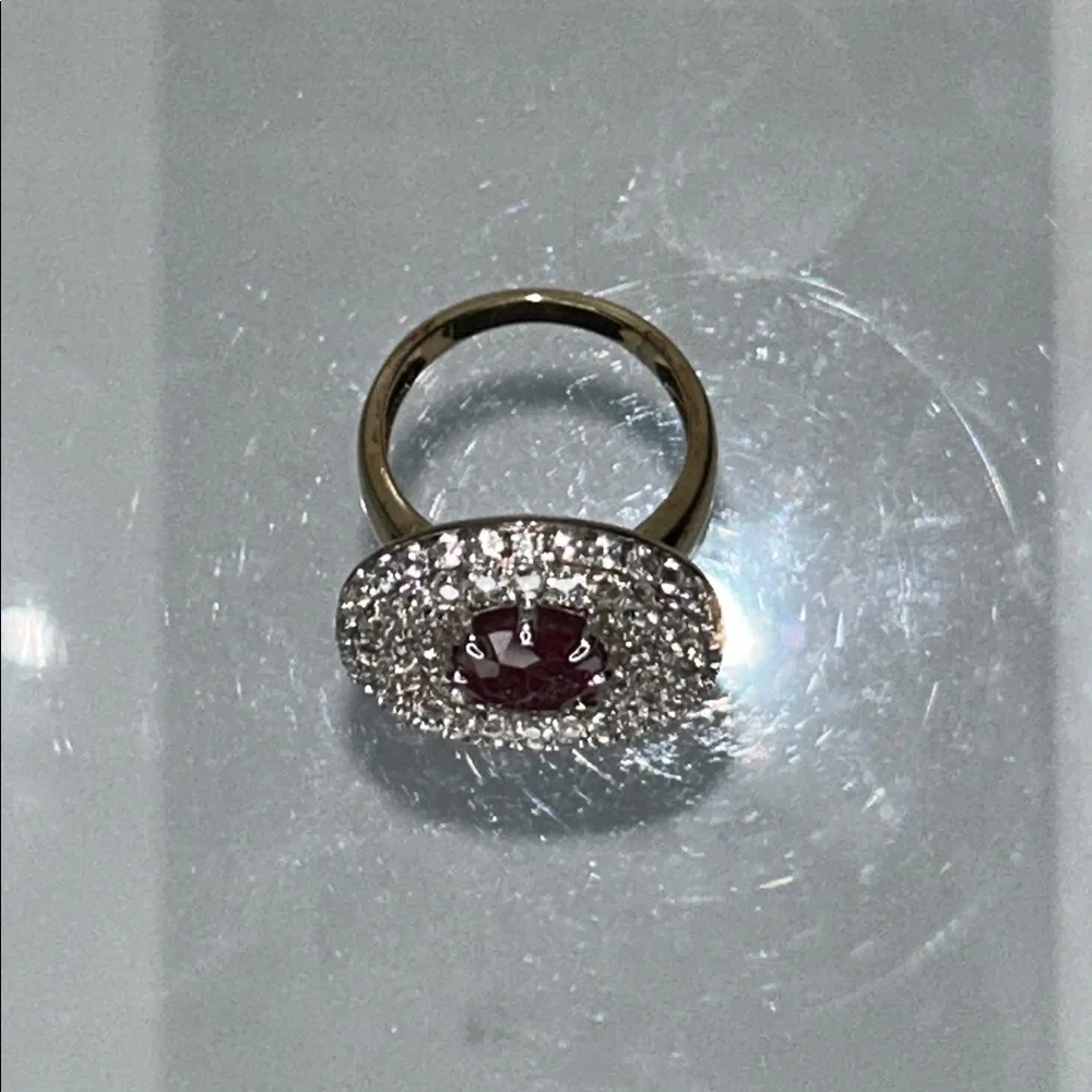NWOT Genuine Ruby White Topaz Gemstone Gold Plated Sterling Silver Designer Ring